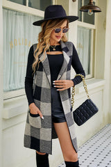 BEAUTIFUL I AM Plaid Open Front Sleeveless Cardigan with Pockets