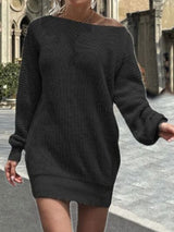 BEAUTIFUL I AM One Shoulder Lantern Sleeve Sweater Dress