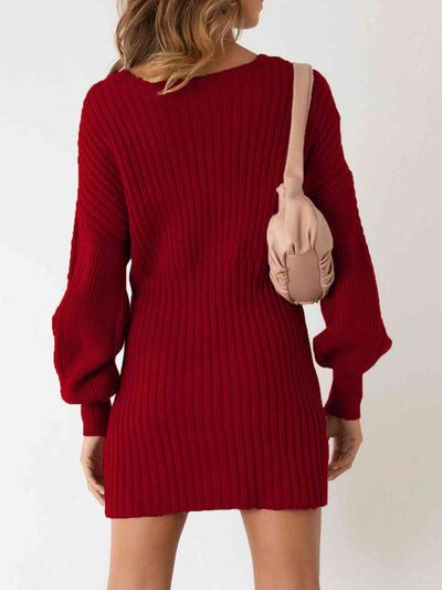 BEAUTIFUL I AM Surplice Neck Long Sleeve Sweater Dress