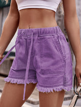 BEAUTIFUL I AM Drawstring Raw Hem Denim Shorts