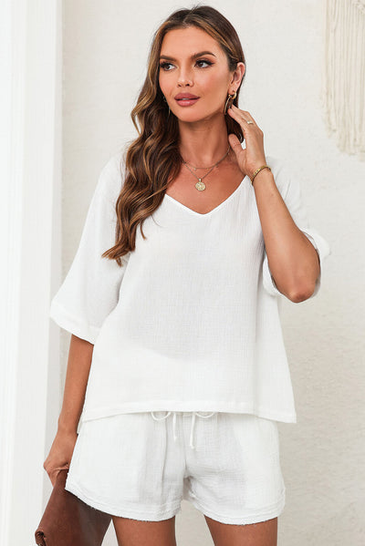 BEAUTIFUL I AM V-Neck Half Sleeve Top and Shorts Set