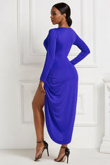 BEAUTIFUL I AM High-low Ruched Surplice Long Sleeve Dress