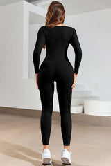 BEAUTIFUL I AM Ruched Square Neck Long Sleeve Active Wear Jumpsuit