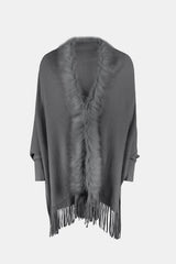 BEAUTIFUL I AM Fringe Open Front Long Sleeve Poncho