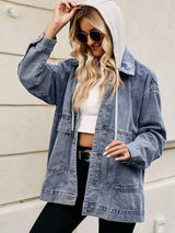 BEAUTIFUL I AM Drawstring Button Down Hooded Denim Jacket