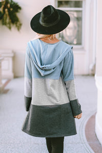 BEAUTIFUL I AM Color Block Long Sleeve Hooded Cardigan