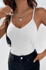 BEAUTIFUL I AM Beads Detail Spaghetti Straps Cable-Knit Cami Shirt