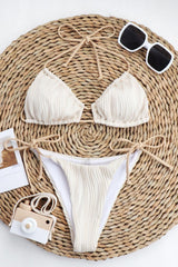 BEAUTIFUL I AM Textured Halter Neck Tied Bikini Swim Set