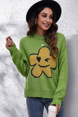 BEAUTIFUL I AM Flower Graphic Drop Shoulder Sweater