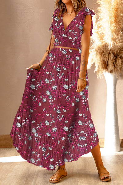 BEAUTIFUL I AM Printed Tie Back Cropped Top and Maxi Dress Set