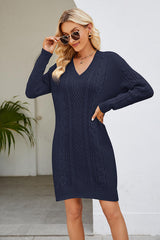 BEAUTIFUL I AM Cable-Knit Long Sleeve Sweater Dress