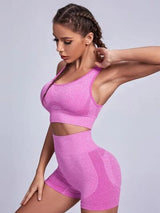 BEAUTIFUL I AM Scoop Neck Tank and Shorts Active Wear Set