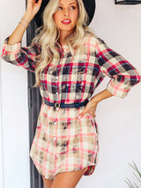 BEAUTIFUL I AM Plaid Button-Down Mini Dress