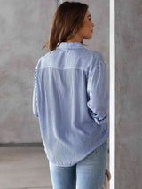 BEAUTIFUL I AM Striped Collared Neck Shirt with Pocket