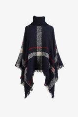 BEAUTIFUL I AM Plaid Turtleneck Raw Hem Poncho