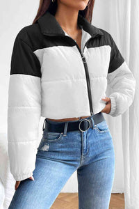 BEAUTIFUL I AM Collared Neck Color Block Puffer Jacket