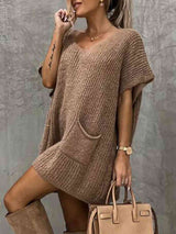 BEAUTIFUL I AM Short Sleeve Sweater Dress with Pockets