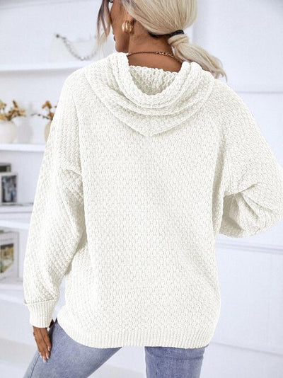 BEAUTIFUL I AM Texture Drawstring Long Sleeve Hooded Sweater