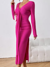 BEAUTIFUL I AM Long Sleeve Ruched Split Dress