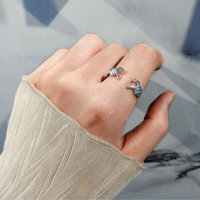 BEAUTIFUL I AM Hand Heart Shape 925 Sterling Silver Jewelry Open Ring