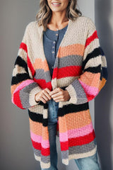 BEAUTIFUL I AM Striped Open Front Long Sleeve Cardigan