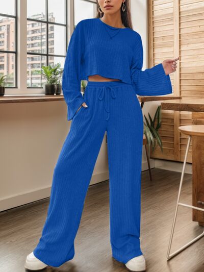 BEAUTIFUL I AM Ribbed Round Neck Top and Drawstring Pants Set