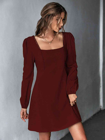 BEAUTIFUL I AM Square Neck Puff Sleeve Mini Dress