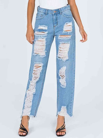 BEAUTIFUL I AM Raw Hem Distressed Straight Jeans