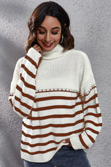 BEAUTIFUL I AM Striped Turtleneck Drop Shoulder Sweater