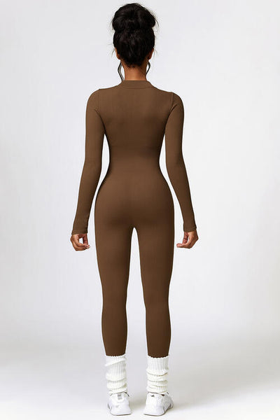 BEAUTIFUL I AM Half Zip Long Sleeve Active Wear Jumpsuit