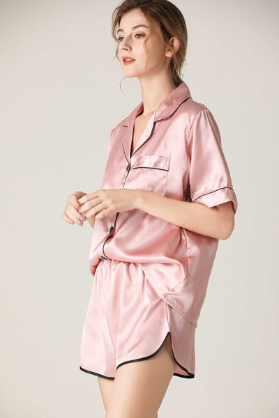 BEAUTIFUL I AM Lapel Collar Shirt and Shorts Lounge Set Sleep Wear