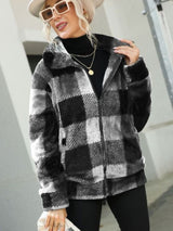 BEAUTIFUL I AM Plaid Zip-Up Collared Jacket