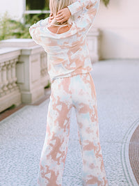 BEAUTIFUL I AM Printed Long Sleeve Top and Wide Leg Pants Lounge Set