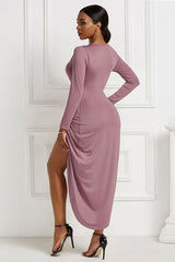 BEAUTIFUL I AM High-low Ruched Surplice Long Sleeve Dress