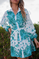 BEAUTIFUL I AM Collared Neck Tie Waist Shirt Dress