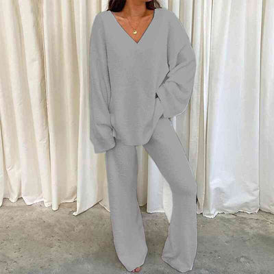 BEAUTIFUL I AM V-Neck Long Sleeve Top and Long Pants Set