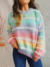 BEAUTIFUL I AM Striped Round Neck Long Sleeve Sweater