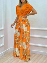 BEAUTIFUL I AM Printed Surplice Top and Wide Leg Pants Set