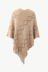 BEAUTIFUL I AM Pearl Trim V-Neck Fringe Hem Poncho