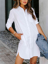 BEAUTIFUL I AM Button Up Collared Neck Long Sleeve Shirt Dress