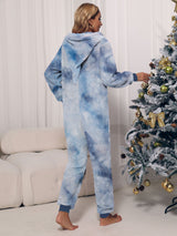 BEAUTIFUL I AM Zip Front Long Sleeve Hooded Teddy Lounge Sleep Wear Jumpsuit