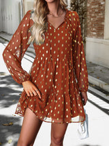 BEAUTIFUL I AM Tie Neck Long Sleeve Polka Dot Dress