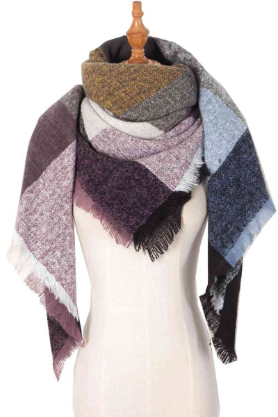 BEAUTIFUL I AM Plaid Raw Hem Polyester Scarf