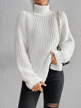 BEAUTIFUL I AM Full Size Turtleneck Rib-Knit Slit Sweater