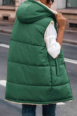 BEAUTIFUL I AM Zip-Up Longline Hooded Vest Jacket