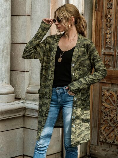 BEAUTIFUL I AM Camouflage Button Up Long Sleeve Cardigan