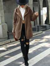 BEAUTIFUL I AM Open Front Ribbed Hooded Jacket Coat