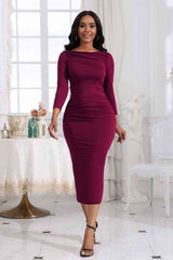 BEAUTIFUL I AM Ruched Boat Neck Midi Dress