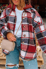 BEAUTIFUL I AM Plus Size Plaid Button Up Hooded Jacket