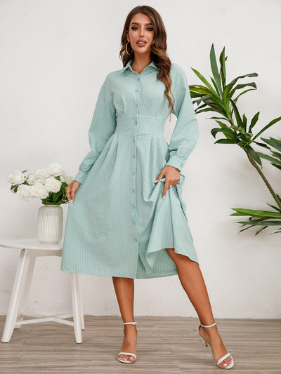 BEAUTIFUL I AM Long Sleeve Midi Shirt Dress